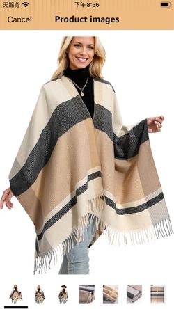 Women's Striped Fringe Poncho Wrap Shawl