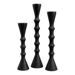 NY: Modern Matte Black Turned Metal Candle Holders - Set of 3