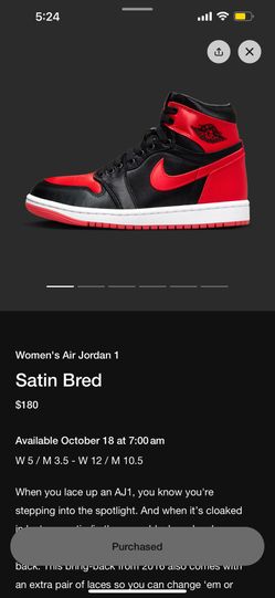Satin Bred Jordan 1 Size 10.5 Men’s DS