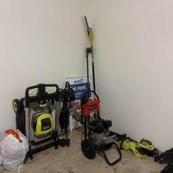 Ryobi lawn maintenance battery powered tools.