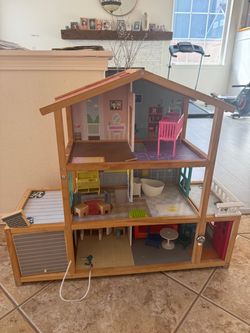 Large 3-Story Wooden Dollhouse with Furniture