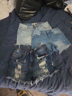 Lot of 3 Distressed Denim Cutoff Shorts