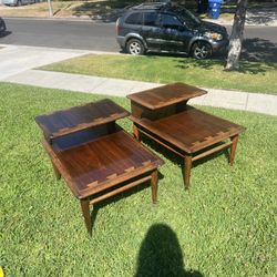 Pair Midcentury Lane Dovetail Bi-level End-table/Nightstands 