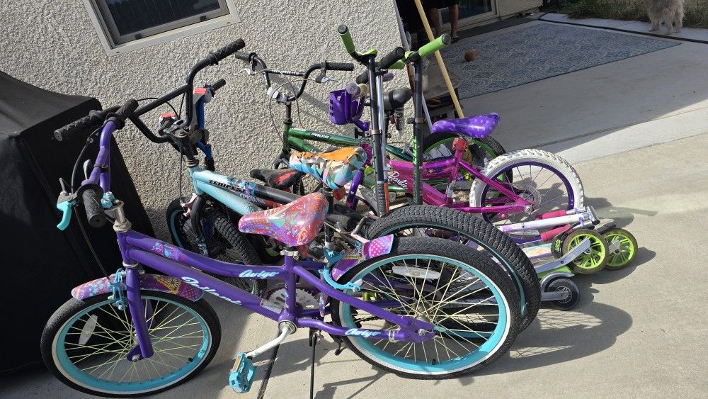 5 Kids Bikes And 4 Scooters