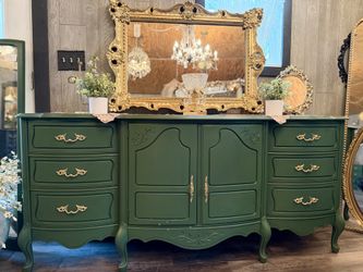 Fabulous Green & Gold 9 Dr Dresser / Sideboard 
