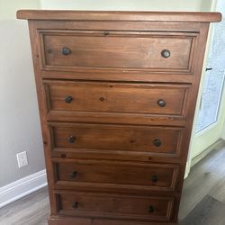 Wood Five Drawer Dresser With Rustic Metal Knobs
