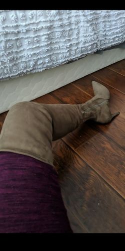 Thigh high suede tan brown boots from aldo