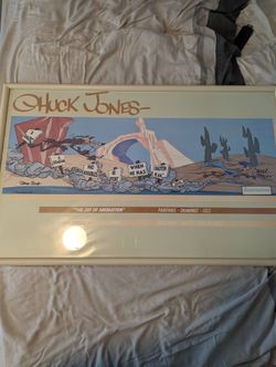 Fanatic Chuck Jones Picture Painting Of Wiley Coyote And The Roadrunner