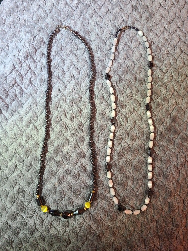2 Hematite And Glass Beads Necklaces