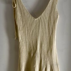 Cream Ribbed Knit Mini Dress – Tie Strap V-Neck Bodycon Dress