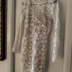 Floral Lace Long Sleeve Mini Dress White
