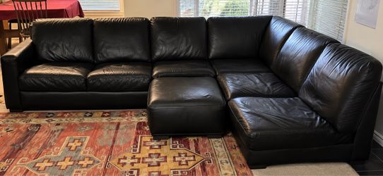 Black Leather Sectional Sofa with Ottoman