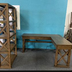 L Desk  And Bookcase 