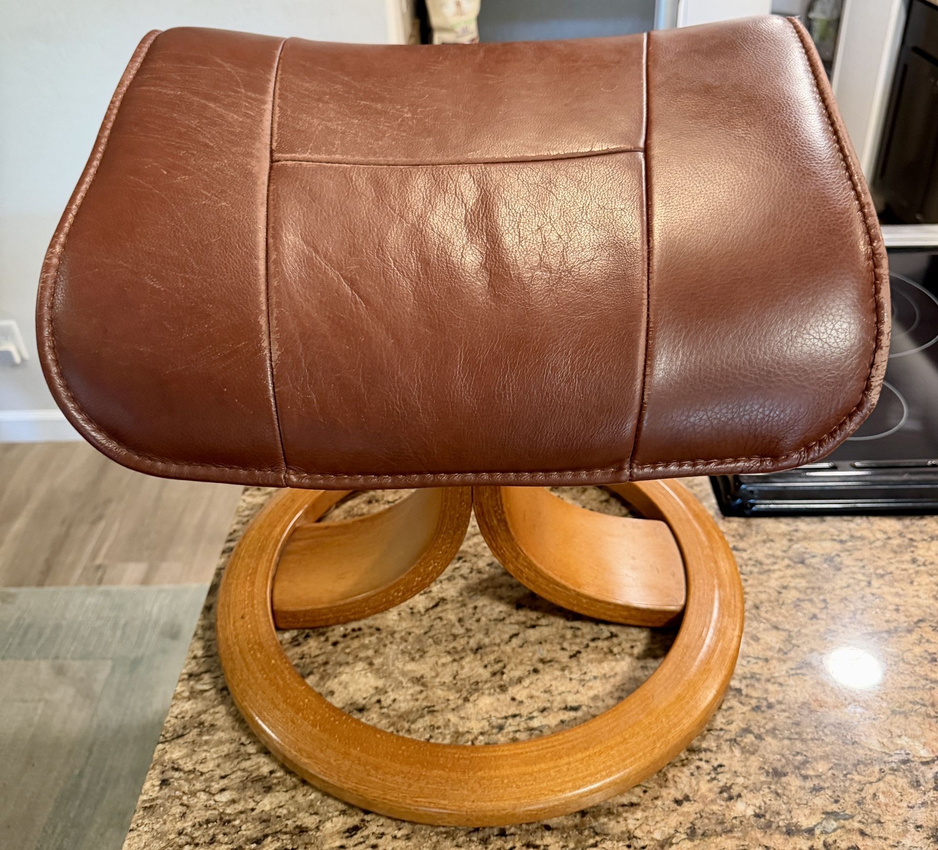 MCM Hjellegjerde MOBLER Norway Teak Leather Ottoman Foot Stool Rest NO Chair