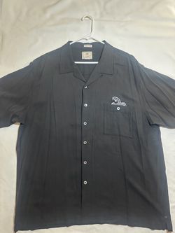 Luau Men's Black Silk XL Short Sleeve Button-Up Camp Shirt Parrot Embroidered