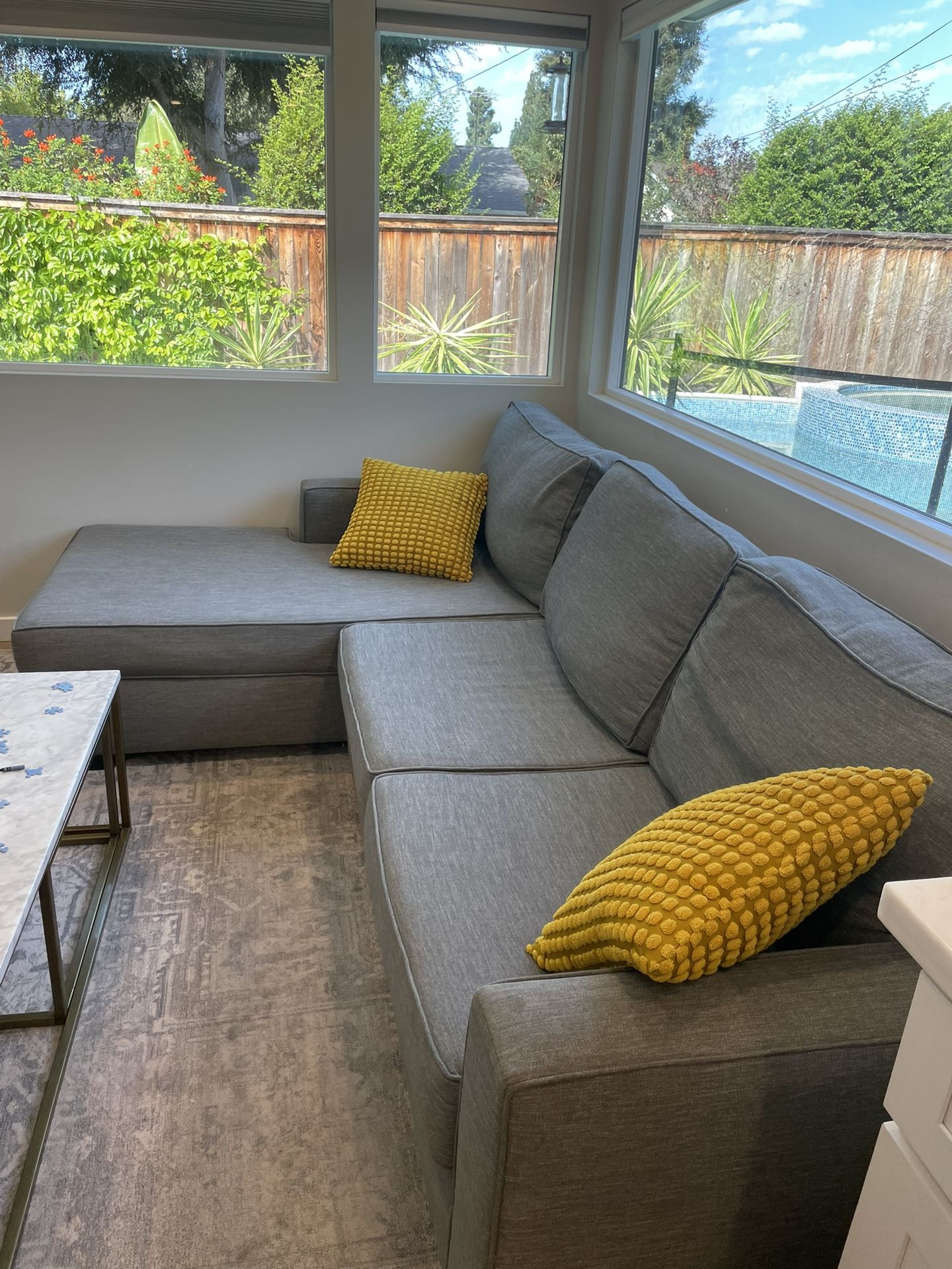 Sectional Chaise Sofa Couch Blue Gray L Shaped Left Hand Facing