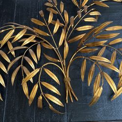 1960's Italian Hollywood Regency Gilt Metal Wall Sculpture of Branches & Leaves