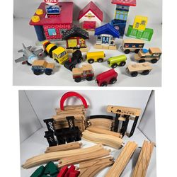 Wooden Train Track Set Police Fire Cars Buildings Bridge Thomas Battat KidCraft