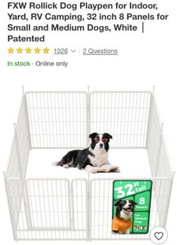 FXW Rollick Dog Playpen for Indoor, Yard, RV Camping, 32 inch 8 Panels for Small and Medium Dogs, White