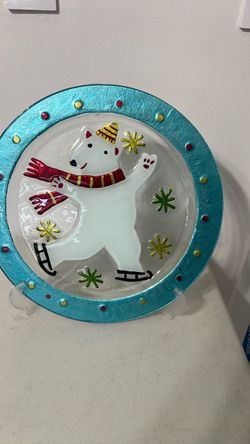 Holiday Polar Bear Decorative Glass Plate
