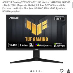 ASUS TUF VG27AQL1A 27” 1440p (2560x1440) 144hz 1ms G-Sync Monitor