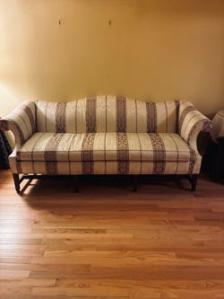 Vintage Chippendale Style Striped Camelback Sofa