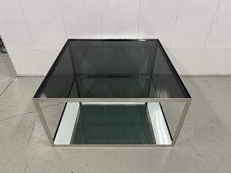 Modern Square Glass Coffee Table - Stainless Steel Frame, 30” x 30”