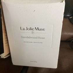 LaJolie Muse Brand New In Box Sandlewood Rose Scented Candle Natural Soy Wax Brand New In Box 
