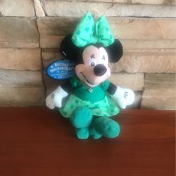 Disney Minnie Mouse Plush With Birthstone Necklace New