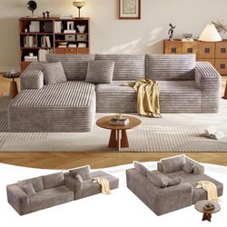modular sofa with deep seat, boneless L-shaped corduroy sofa, modern comfort, oversized cloud sofa for living room, no assembly required (face-facing 