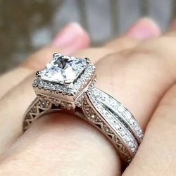 Women's 2 piece AAA grade cubic zirconia Engagement Wedding Ring Set 