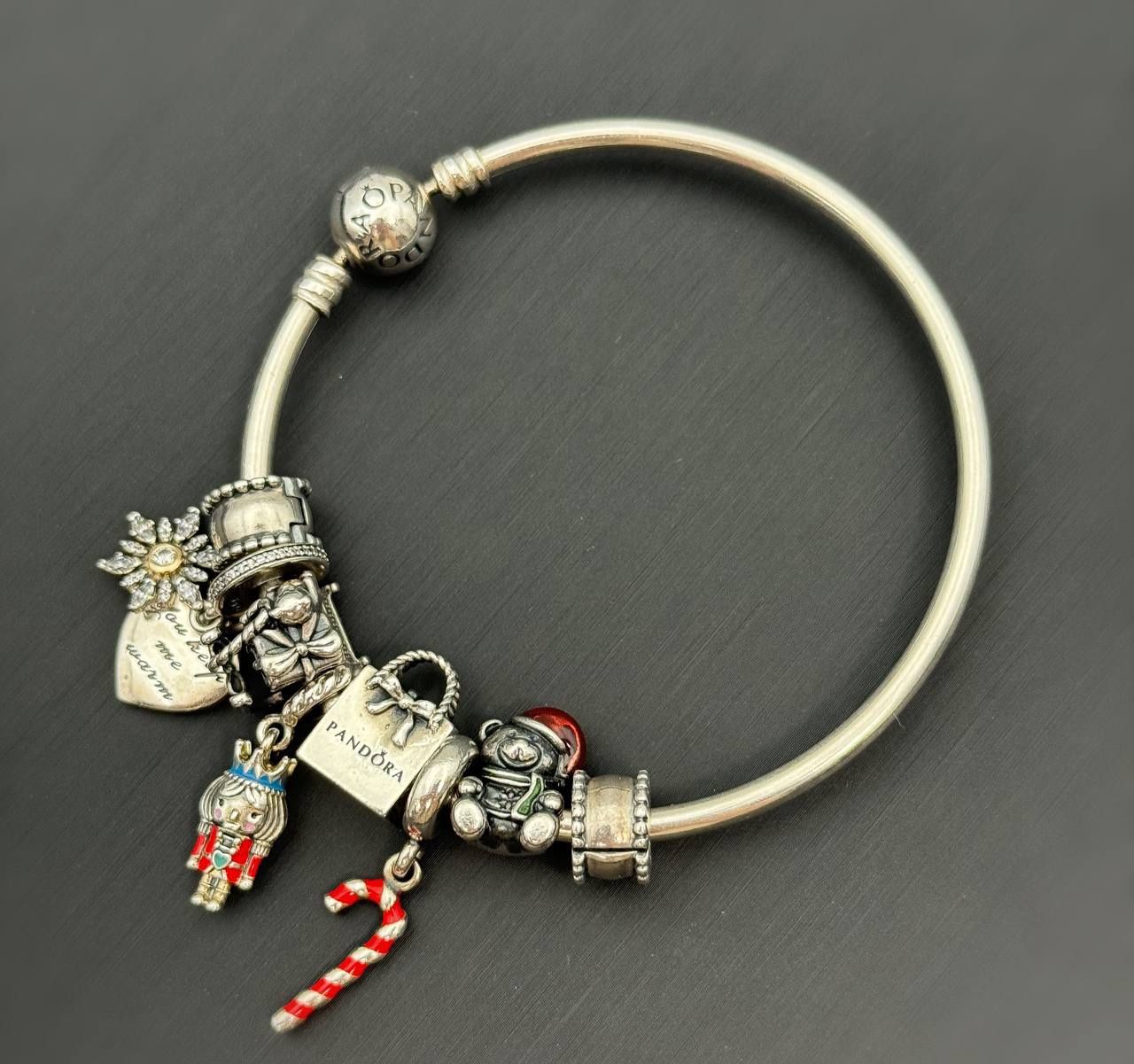 Jewelry Pandora 925 sterling silver gold  7.5” charm bracelet with 8 charms