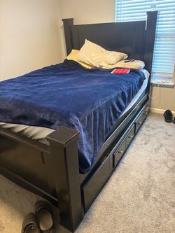 Black Wood Bed Frame with Storage Drawers