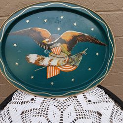 EAGLE AND FLAG ON METAL TRAY 
