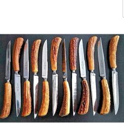12 pics  german stag horn dining  knives 