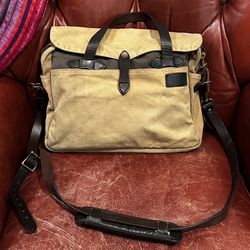 Filson Waxed Rugged Twill Briefcase , Ret. $500 Cotton, Leather, Brass Khaki Messenger Bag, Tote Bag, Computer Bag