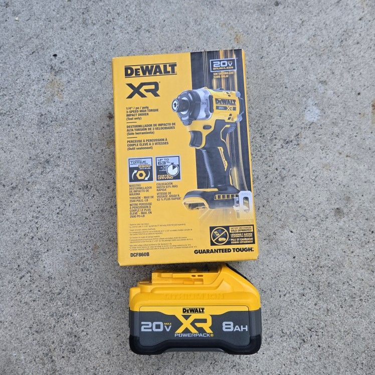 Dewalt 20v Impact Driver Brushless XR 3speed And Powerpack Battery 8.0 Ah XR Brand New Price For Both