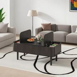 Free 🎁 With Purchase New Black Coffee Table Lift Top, Fluted Coffee Table with Storage Metal Legs