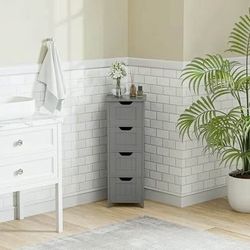 New 4 Drawers Bathroom Storage Cabinet Narrow Floor Side Cabinet for Home Kitchen Dining Room, Gray
