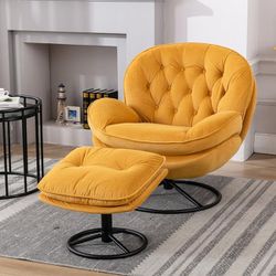NEW Modern Yellow Tufted Velvet Swivel Egg Chair with Ottoman