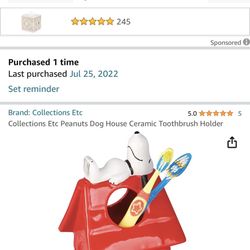 Collections Etc Peanuts Dog House Ceramic Toothbrush Holder