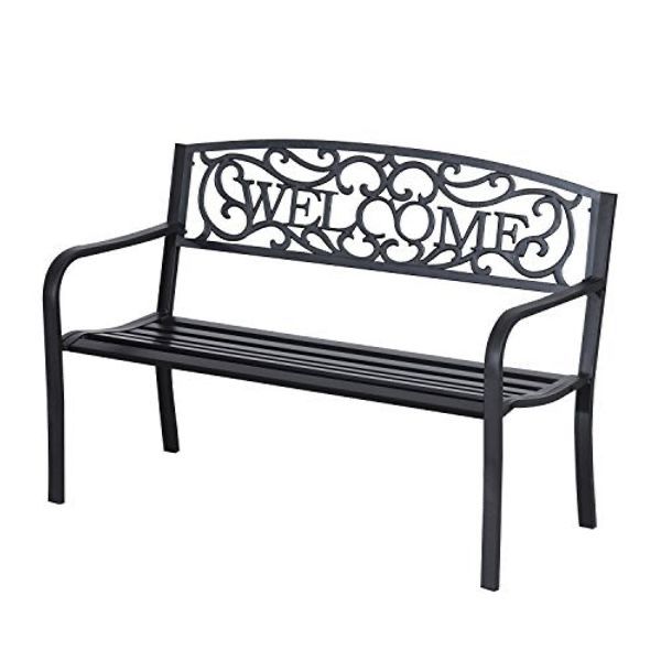 2 Seater 50" Steel Welcoming Vines Decorative Lawn Patio Garden Bench