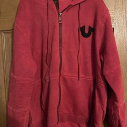 True Religion Brand Men Casual Moto Full Zip Hoodie Sweater Size XL