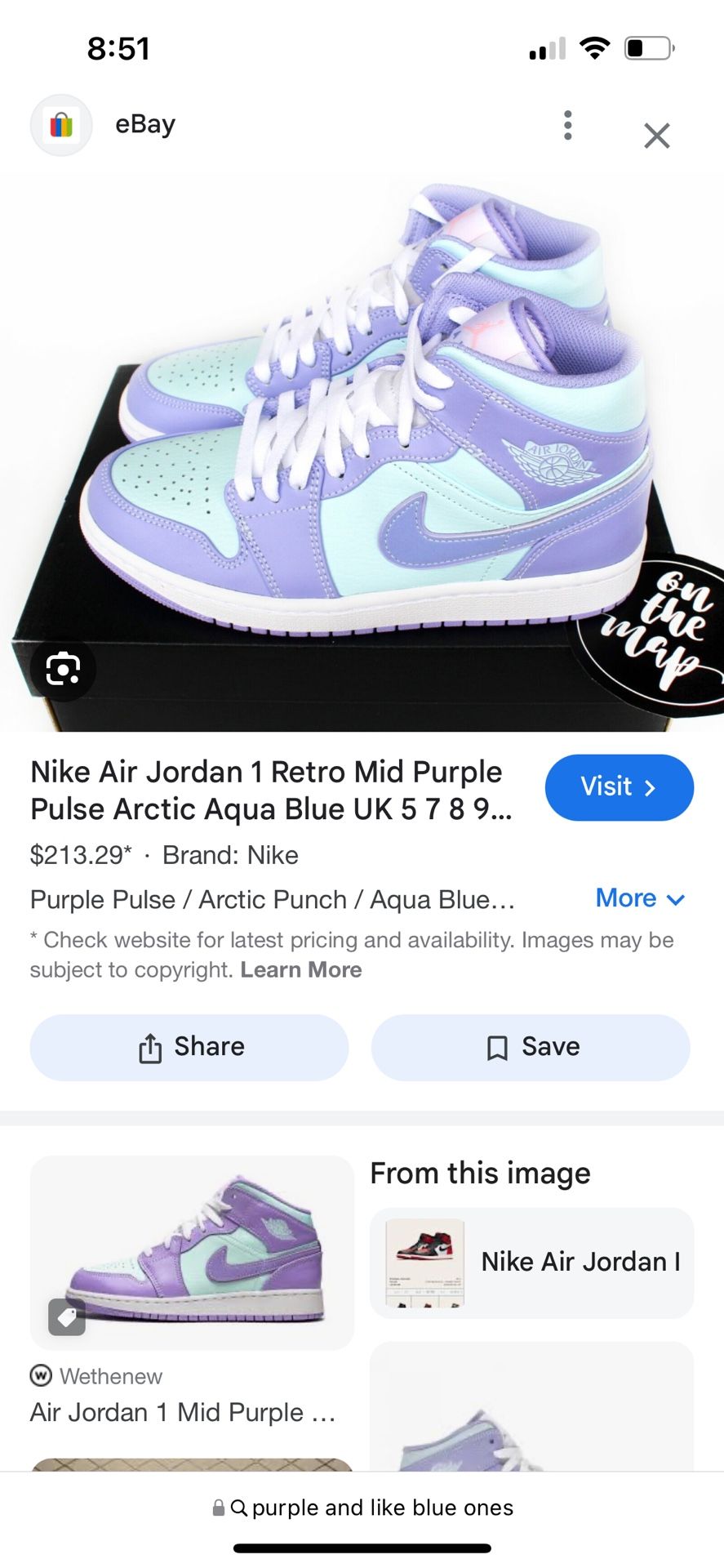 Men's Jordan Mid Purple Aqua Stores Jordan 1s Size 13