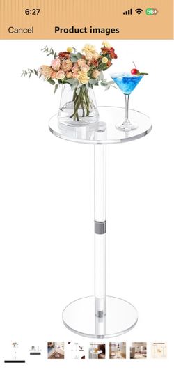 9.8" Round Clear Acrylic End Table - Modern Small Space Side Table for Living Room, Bedroom, Office, Outdoor | Sturdy, Easy to Install, Multi-Purpose