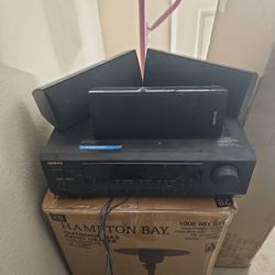 Onkyo Receiver And 3 Small Speakers 