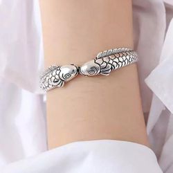 925 Silver Women's Men's Unisex Fish Cuff Bracelet Bangle Gift