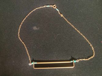 Gold Chain. Brass Bar W Turquoise.