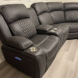 Dark Grey Sectional Sofa With Power Reclining Seats