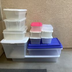 12 storage totes/bins/tubs containers with lids       (about $2 each)